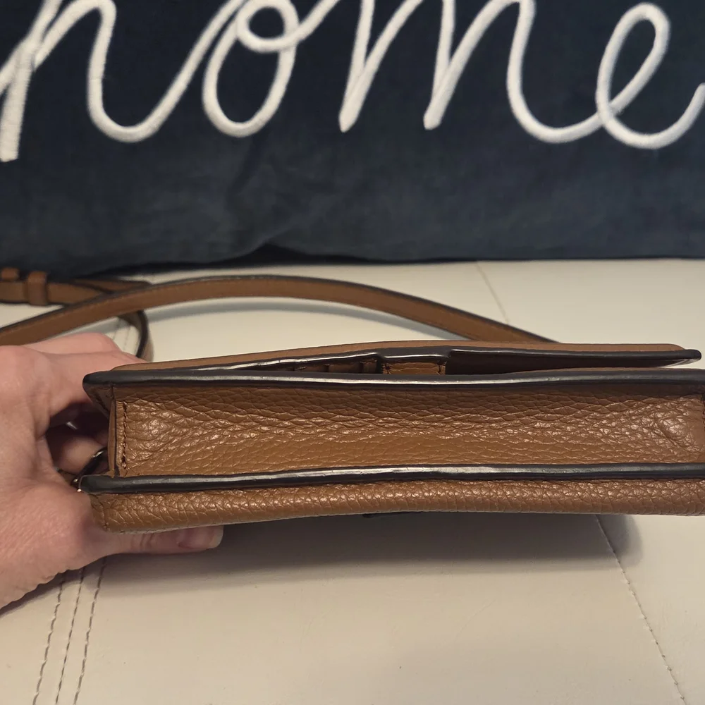Michael Kors Jet Set Small Cognac Brown Pebbled Leather Smartphone Crossbody Bag